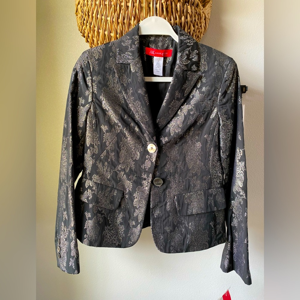 Ann Klein Blazer Black and Gold Stitching Size 2 NWT